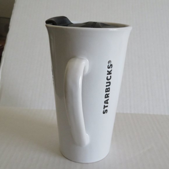 🔥🔥HP🔥🔥 Starbucks White/Black Etched Logo 16oz Ceramic Travel Mug Cup, NWOT - Picture 5 of 11